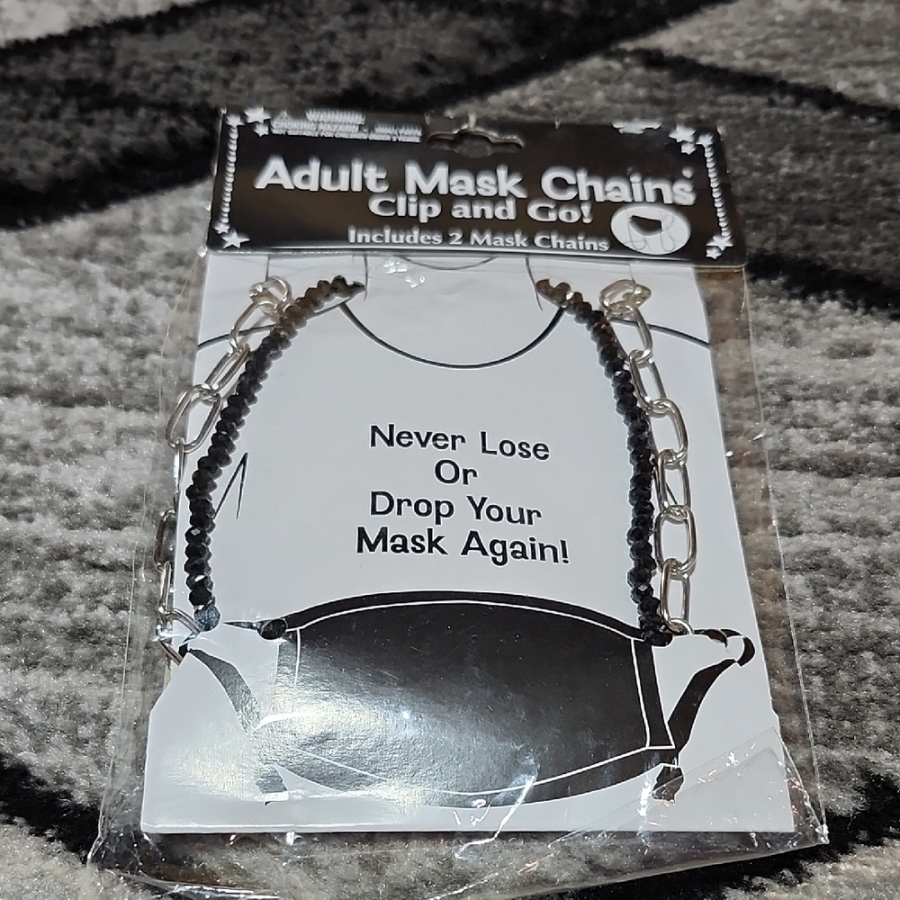 BLACK BEADED & SILVER-TONE LINK SET-OF-2 CLIP & GO ADULT MASK CHAINS